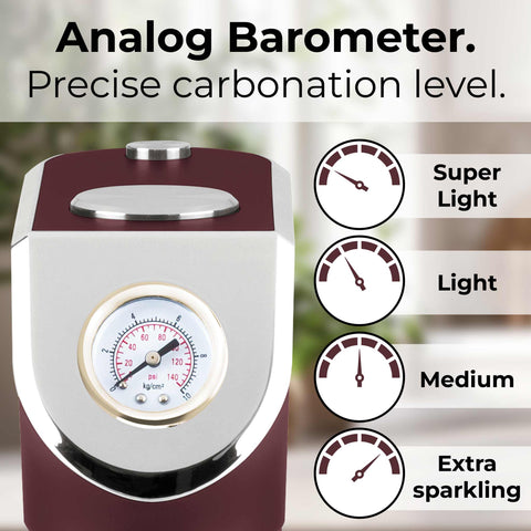 Product image of Soda maker with 2bottles and barometer universal CO2cylinders size. Part of the Leonardo Collection . Features: • Material: stainless steel, pp • Size: 43,5*22*12 cm • 2 pcs pp bottle with cup: 1,0L and 0,5L • Universal, standard CO2 cylinders size (not inclu.... (Studio view). Official Berlinger Haus product, boosted by Promintra sl.