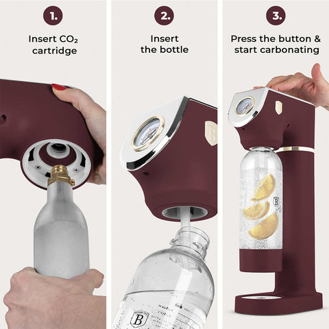 Product image of Soda maker with 2bottles and barometer universal CO2cylinders size. Part of the Leonardo Collection . Features: • Material: stainless steel, pp • Size: 43,5*22*12 cm • 2 pcs pp bottle with cup: 1,0L and 0,5L • Universal, standard CO2 cylinders size (not inclu.... (Studio view). Official Berlinger Haus product, boosted by Promintra sl.