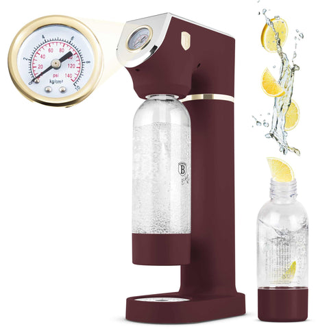 Product image of Soda maker with 2bottles and barometer universal CO2cylinders size. Part of the Leonardo Collection . Features: • Material: stainless steel, pp • Size: 43,5*22*12 cm • 2 pcs pp bottle with cup: 1,0L and 0,5L • Universal, standard CO2 cylinders size (not inclu.... (Studio view). Official Berlinger Haus product, boosted by Promintra sl.