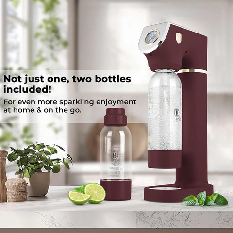 Product image of Soda maker with 2bottles and barometer universal CO2cylinders size. Part of the Leonardo Collection . Features: • Material: stainless steel, pp • Size: 43,5*22*12 cm • 2 pcs pp bottle with cup: 1,0L and 0,5L • Universal, standard CO2 cylinders size (not inclu.... (Studio view). Official Berlinger Haus product, boosted by Promintra sl.