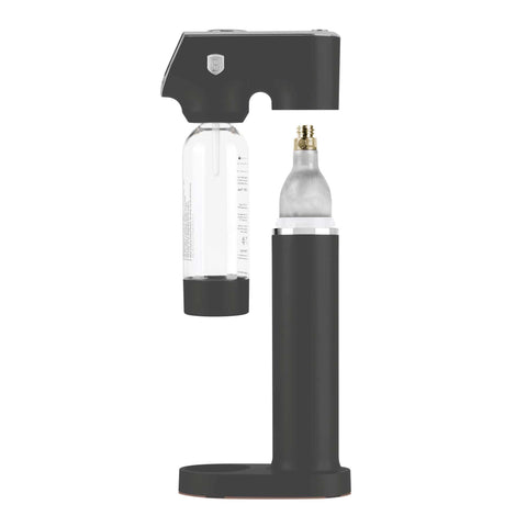 Product image of Soda maker with 2bottles and barometer universal CO2cylinders size. Part of the Anthracite Collection . Features: • Material: stainless steel, pp • Size: 43,5*22*12 cm • 2 pcs pp bottle with cup: 1,0L and 0,5L • Universal, standard CO2 cylinders size (not inclu.... (Studio view). Official Berlinger Haus product, boosted by Promintra sl.