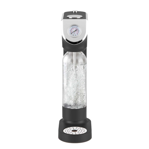 Product image of Soda maker with 2bottles and barometer universal CO2cylinders size. Part of the Anthracite Collection . Features: • Material: stainless steel, pp • Size: 43,5*22*12 cm • 2 pcs pp bottle with cup: 1,0L and 0,5L • Universal, standard CO2 cylinders size (not inclu.... (Studio view). Official Berlinger Haus product, boosted by Promintra sl.
