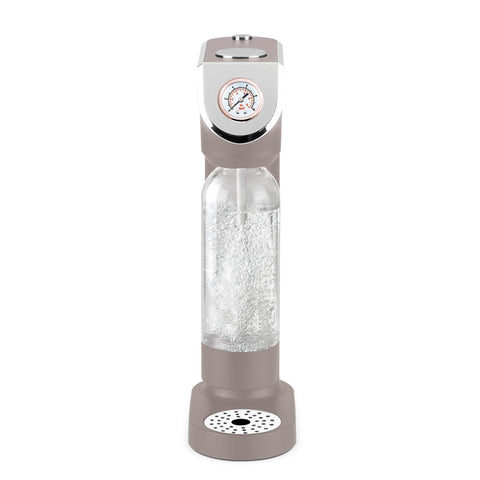 Product image of Soda maker with 2bottles and barometer universal CO2cylinders size. Part of the Taupe Collection . Features: • Material: stainless steel, pp • Size: 43,5*22*12 cm • 2 pcs pp bottle with cup: 1,0L and 0,5L • Universal, standard CO2 cylinders size (not inclu.... (Studio view). Official Berlinger Haus product, boosted by Promintra sl.