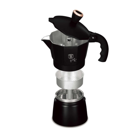  BH/8560, Cafetera de 3 tazas, Negra, Oro Rosa, Cafetera, Cafetera Moka, Moka Express, Electrodomésticos de Cocina