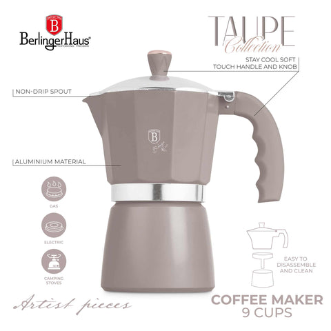 BH/8570N, Cafetera de 9 tazas, color topo mate, cafetera, cafetera moka, moka express, electrodomésticos de cocina