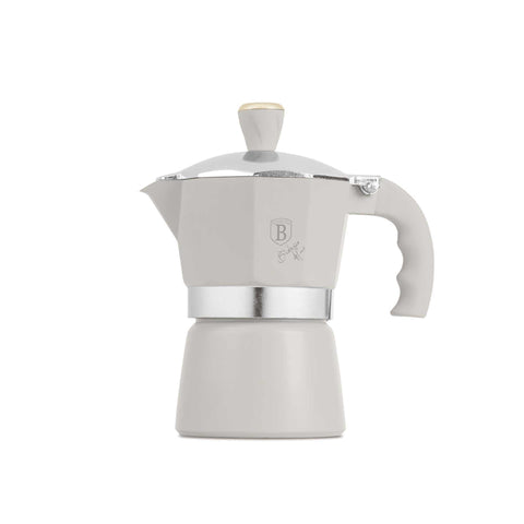 Product image of Coffee maker 3cups. Part of the Sahara Collection . Features: • Material: aluminum • Capacity: 3 cups, 150 ml • Color: matt cream. (Studio view). Official Berlinger Haus product, boosted by Promintra sl.