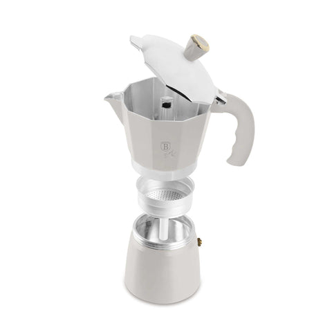 Product image of Coffee maker 3cups. Part of the Sahara Collection . Features: • Material: aluminum • Capacity: 3 cups, 150 ml • Color: matt cream. (Studio view). Official Berlinger Haus product, boosted by Promintra sl.