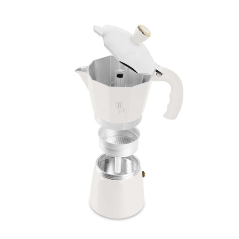 Product image of Coffee maker 6cups. Part of the Sahara Collection . Features: • Material: aluminum • Capacity: 6 cups, 300 ml • Color: matt cream. (Studio view). Official Berlinger Haus product, boosted by Promintra sl.
