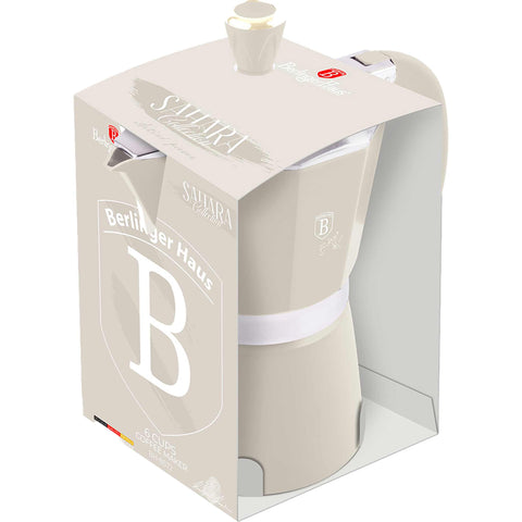 Product image of Coffee maker 6cups. Part of the Sahara Collection . Features: • Material: aluminum • Capacity: 6 cups, 300 ml • Color: matt cream. (Studio view). Official Berlinger Haus product, boosted by Promintra sl.