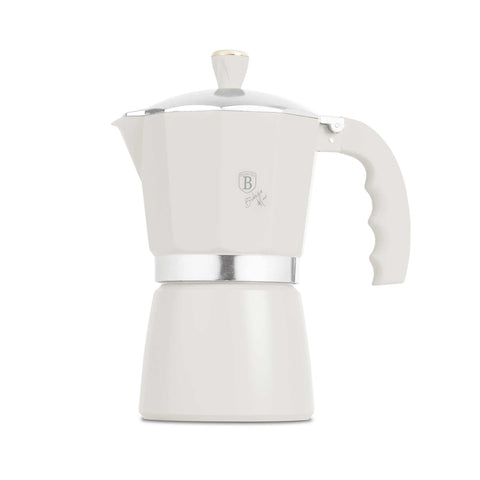 Product image of Coffee maker 9cups. Part of the Sahara Collection . Features: • Material: aluminum • Capacity: 9 cups, 450 ml • Color: matt cream. (Studio view). Official Berlinger Haus product, boosted by Promintra sl.