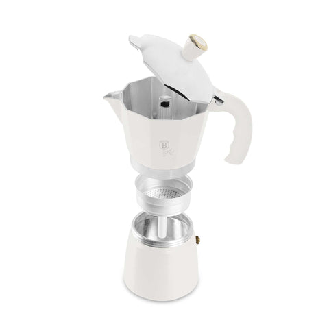 Product image of Coffee maker 9cups. Part of the Sahara Collection . Features: • Material: aluminum • Capacity: 9 cups, 450 ml • Color: matt cream. (Studio view). Official Berlinger Haus product, boosted by Promintra sl.