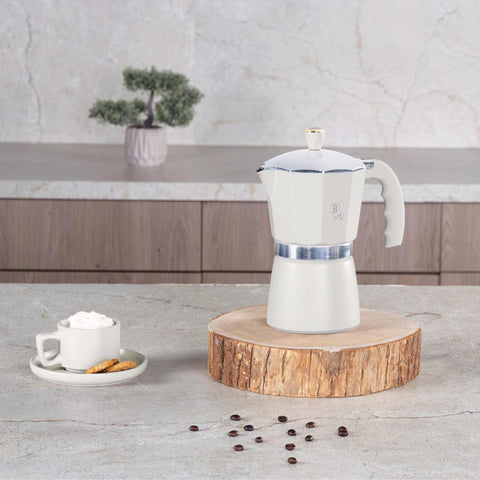 Product image of Coffee maker 9cups. Part of the Sahara Collection . Features: • Material: aluminum • Capacity: 9 cups, 450 ml • Color: matt cream. (Studio view). Official Berlinger Haus product, boosted by Promintra sl.