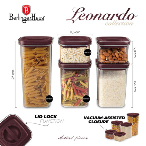  BH/8574, juego de 5 botes, Burdeos, juego de botes b., juego de botes, botes de cocina, contenedores de almacenamiento, almacenamiento de alimentos, bote