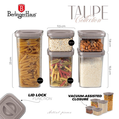  BH/8576, juego de 5 botes, color topo, juego de botes b., juego de botes, botes de cocina, contenedores de almacenamiento, almacenamiento de alimentos, bote