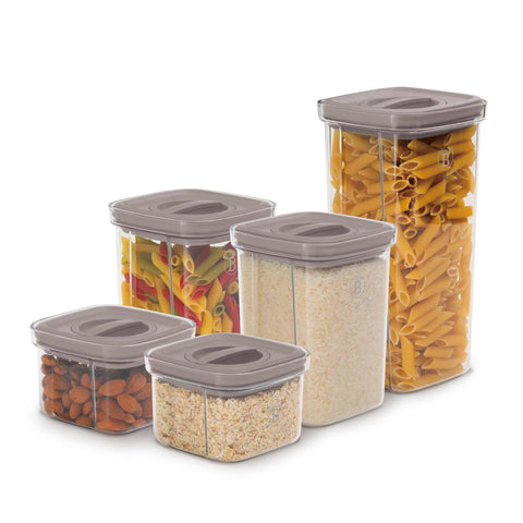 BH/8576, juego de 5 botes, color topo, juego de botes b., juego de botes, botes de cocina, contenedores de almacenamiento, almacenamiento de alimentos, bote