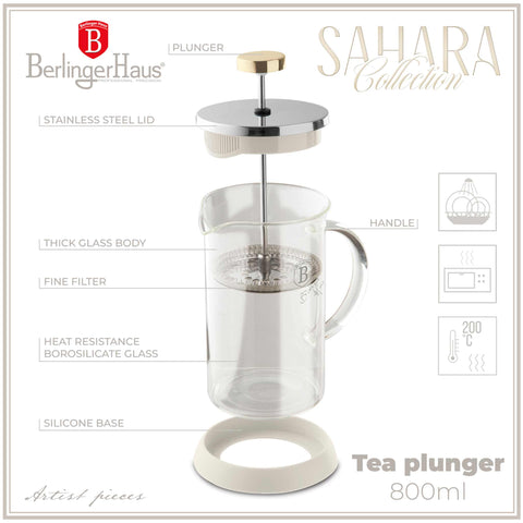 BH/8587, Cafetera de émbolo para café y té de 800 ml, Crema mate, Cafetera de émbolo para café y té, Cafetera de émbolo para café y té, Prensa francesa, Electrodomésticos de cocina, Cafetera