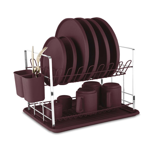 Product image of Dish rack. Part of the Leonardo Collection . Features: • Material: plastic, iron • Size: 48*32*29 cm • Color: matt bordeaux. (Studio view). Official Berlinger Haus product, boosted by Promintra sl.
