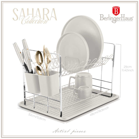 Product image of Dish rack. Part of the Sahara Collection . Features: • Material: plastic, iron • Size: 48*32*29 cm • Color: matt cream. (Conceptual view). Official Berlinger Haus product, boosted by Promintra sl.