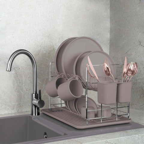 Product image of Dish rack. Part of the Taupe Collection . Features: • Material: plastic, iron • Size: 48*32*29 cm • Color: matt taupe. (Conceptual view). Official Berlinger Haus product, boosted by Promintra sl.