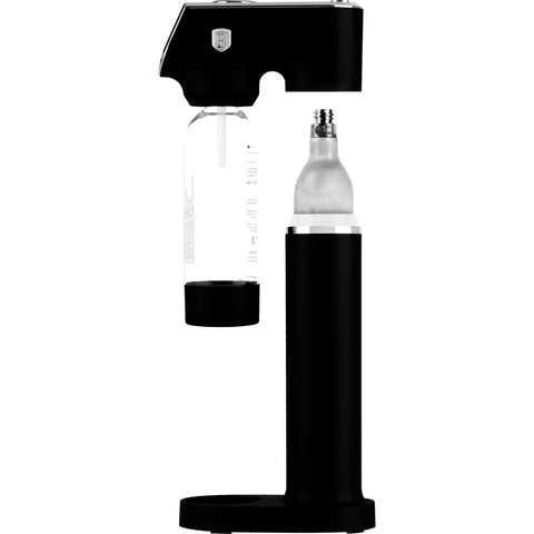 Product image of Soda maker with 2bottles and barometer universal CO2cylinders size. Part of the Black Vantage Collection/Matte Black Collection/Black Silver Collection . Features: • Material: stainless steel, pp • Size: 43,5*22*12 cm • 2 pcs pp bottle with cup: 1,0L and 0,5L • Universal, standard CO2 cylinders size (not inclu.... (Studio view). Official Berlinger Haus product, boosted by Promintra sl.