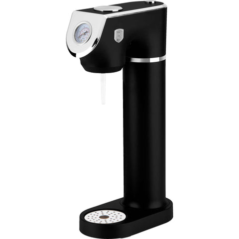 Product image of Soda maker with 2bottles and barometer universal CO2cylinders size. Part of the Black Vantage Collection/Matte Black Collection/Black Silver Collection . Features: • Material: stainless steel, pp • Size: 43,5*22*12 cm • 2 pcs pp bottle with cup: 1,0L and 0,5L • Universal, standard CO2 cylinders size (not inclu.... (Studio view). Official Berlinger Haus product, boosted by Promintra sl.