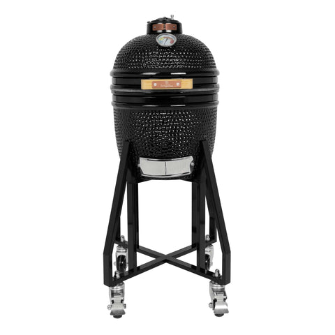 Product image of Compact Kamado grill. Part of the outdoor . Features: • Material: ceramic, stainless steel • Thermometer in the top (lid) • Accessories, features: • Sectional firebox • Heat deflector • Plate setter • .... (Studio view). Official Berlinger Haus product, boosted by Promintra sl.