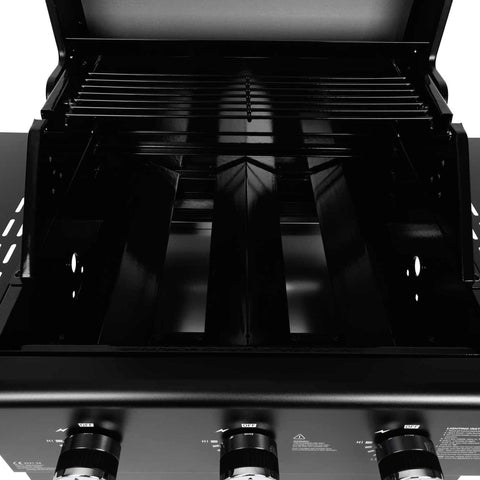 Product image of Outdoor gas barbecue grill 3burners. Part of the outdoor . Features: • XL SIZE: Cooking area: 50*41,5 cm • Main burners: 2,2 KW*3 • Thermometer in the top (lid) • Cold roll steel lid, side and front panels, control p.... (Studio view). Official Berlinger Haus product, boosted by Promintra sl.