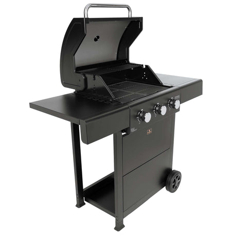 Product image of Outdoor gas barbecue grill 3burners. Part of the outdoor . Features: • XL SIZE: Cooking area: 50*41,5 cm • Main burners: 2,2 KW*3 • Thermometer in the top (lid) • Cold roll steel lid, side and front panels, control p.... (Studio view). Official Berlinger Haus product, boosted by Promintra sl.