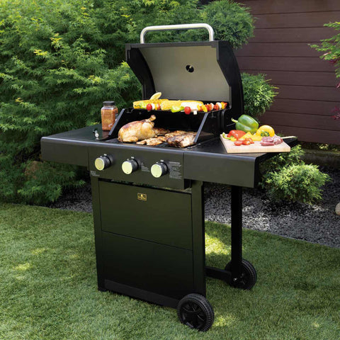 Product image of Outdoor gas barbecue grill 3burners. Part of the outdoor . Features: • XL SIZE: Cooking area: 50*41,5 cm • Main burners: 2,2 KW*3 • Thermometer in the top (lid) • Cold roll steel lid, side and front panels, control p.... (Studio view). Official Berlinger Haus product, boosted by Promintra sl.