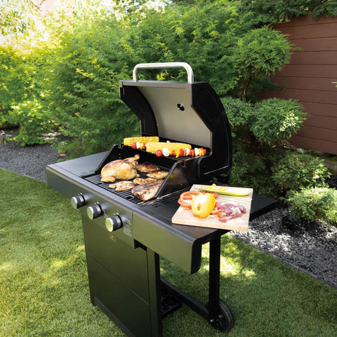 Product image of Outdoor gas barbecue grill 3burners. Part of the outdoor . Features: • XL SIZE: Cooking area: 50*41,5 cm • Main burners: 2,2 KW*3 • Thermometer in the top (lid) • Cold roll steel lid, side and front panels, control p.... (Studio view). Official Berlinger Haus product, boosted by Promintra sl.