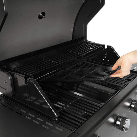 Product image of Outdoor gas barbecue grill 4burners. Part of the outdoor . Features: • XXL SIZE: Cooking area: 60*41,5 cm • Main burners: 2,2 KW*4 • Thermometer in the top (lid) • Cold roll steel lid, side and front panels, control .... (Studio view). Official Berlinger Haus product, boosted by Promintra sl.