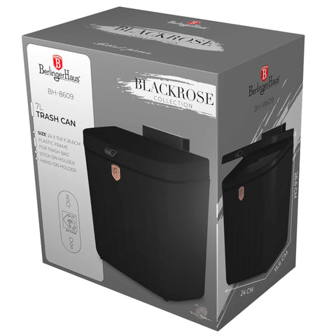 BH/8609, Cubo de basura colgante de 7 l, negro, oro rosa, cubo de basura, cubo de basura, polvo, Embalaje del producto.