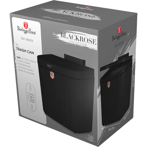  BH/8609, Cubo de basura colgante de 7 l, negro, oro rosa, cubo de basura, cubo de basura, polvo, utensilios de cocina, cubo de basura colgante