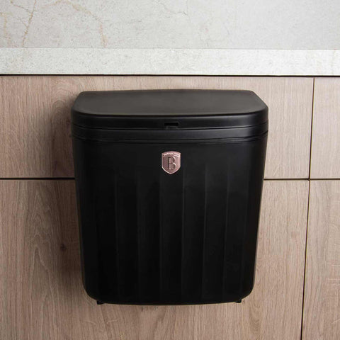  BH/8609, Cubo de basura colgante de 7 l, negro, oro rosa, cubo de basura, cubo de basura, polvo, utensilios de cocina, cubo de basura colgante