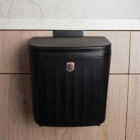  BH/8609, Cubo de basura colgante de 7 l, negro, oro rosa, cubo de basura, cubo de basura, polvo, utensilios de cocina, cubo de basura colgante