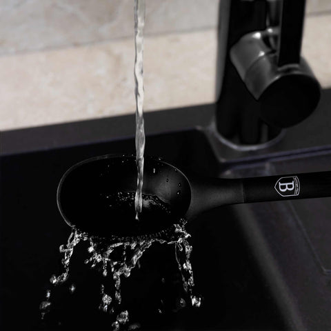 BH/8617, juego de herramientas de cocina de 6 piezas con soporte, negro, oro rosa, juego de herramientas de cocina de 6 piezas con soporte, juego de herramientas de cocina, herramientas de cocina, utensilios de cocina, utensilios de cocina, aparatos de cocina, cucharón para sopa, cuchara de cocina, espumadera, cucharón para espaguetis, espátula ranurada, soporte, juego de utensilios