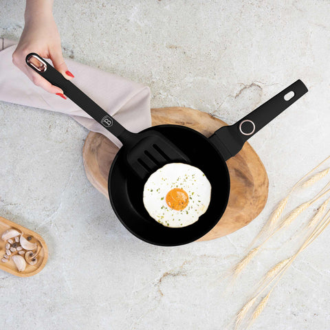 BH/8617, juego de herramientas de cocina de 6 piezas con soporte, negro, oro rosa, juego de herramientas de cocina de 6 piezas con soporte, juego de herramientas de cocina, herramientas de cocina, utensilios de cocina, utensilios de cocina, aparatos de cocina, cucharón para sopa, cuchara de cocina, espumadera, cucharón para espaguetis, espátula ranurada, soporte, juego de utensilios