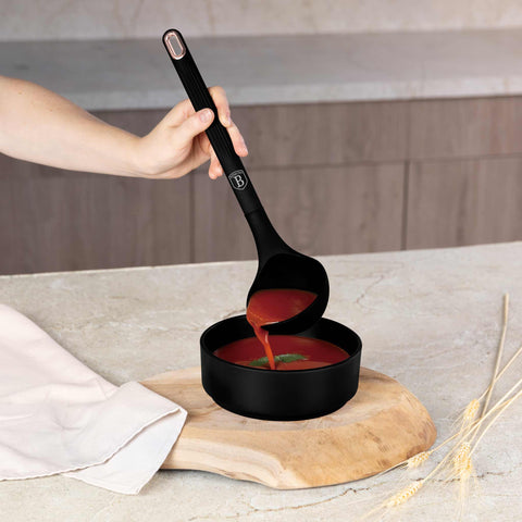 BH/8617, juego de herramientas de cocina de 6 piezas con soporte, negro, oro rosa, juego de herramientas de cocina de 6 piezas con soporte, juego de herramientas de cocina, herramientas de cocina, utensilios de cocina, utensilios de cocina, aparatos de cocina, cucharón para sopa, cuchara de cocina, espumadera, cucharón para espaguetis, espátula ranurada, soporte, juego de utensilios