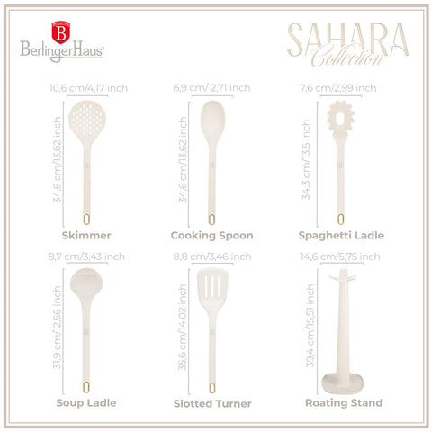 BH/8619, juego de herramientas de cocina de 6 piezas con soporte, crema mate, juego de herramientas de cocina de 6 piezas con soporte, juego de herramientas de cocina, herramientas de cocina, utensilios de cocina, utensilios de cocina, aparatos de cocina, cucharón para sopa, cuchara de cocina, espumadera, cucharón para espaguetis, espátula ranurada, soporte, juego de utensilios