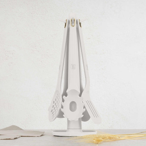 BH/8619, juego de herramientas de cocina de 6 piezas con soporte, crema mate, juego de herramientas de cocina de 6 piezas con soporte, juego de herramientas de cocina, herramientas de cocina, utensilios de cocina, utensilios de cocina, aparatos de cocina, cucharón para sopa, cuchara de cocina, espumadera, cucharón para espaguetis, espátula ranurada, soporte, juego de utensilios
