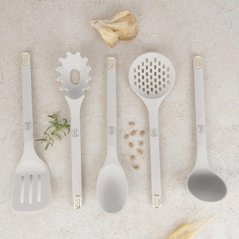 BH/8619, juego de herramientas de cocina de 6 piezas con soporte, crema mate, juego de herramientas de cocina de 6 piezas con soporte, juego de herramientas de cocina, herramientas de cocina, utensilios de cocina, utensilios de cocina, aparatos de cocina, cucharón para sopa, cuchara de cocina, espumadera, cucharón para espaguetis, espátula ranurada, soporte, juego de utensilios