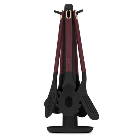 BH/8620, juego de utensilios de cocina de 6 piezas con soporte, burdeos mate, juego de utensilios de cocina de 6 piezas con soporte, juego de herramientas de cocina, herramientas de cocina, utensilios de cocina, utensilios de cocina, aparatos de cocina, cucharón para sopa, cuchara de cocina, espumadera, cucharón para espaguetis, espátula ranurada, soporte, juego de utensilios