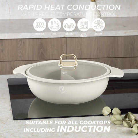  BH/8628, Olla caliente con tapa 30cm, Crema mate, Olla caliente 30 cm, Aluminio fundido, Olla caliente, Olla caliente con tapa, Batería de cocina, Cocina, Ollas y cazuelas, Olla