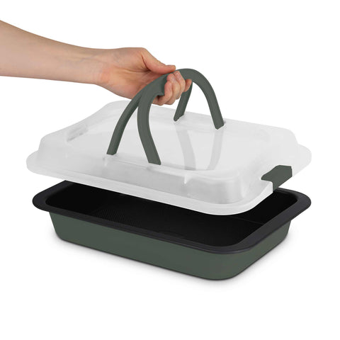 BH/8637, Asador rectangular con tapa, Verde mate, Utensilios para hornear, Asador rectangular a., Asador rectangular, Asador, Hornear, Bandeja para asar