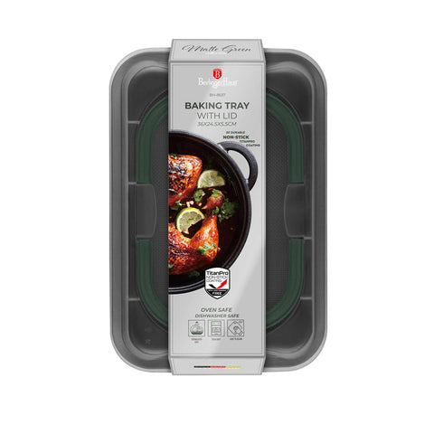 BH/8637, Asador rectangular con tapa, Verde mate, Utensilios para hornear, Asador rectangular a., Asador rectangular, Asador, Hornear, Bandeja para asar