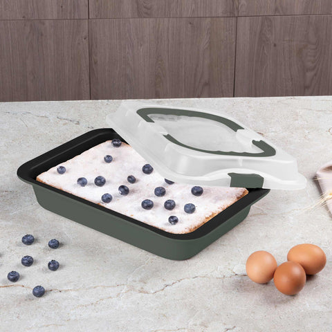 BH/8637, Asador rectangular con tapa, Verde mate, Utensilios para hornear, Asador rectangular a., Asador rectangular, Asador, Hornear, Bandeja para asar