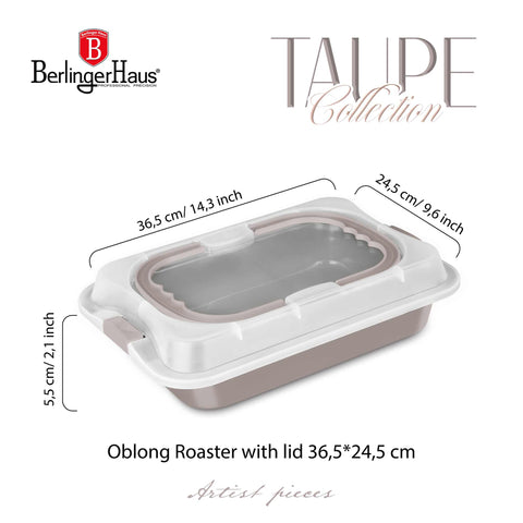 BH/8638, Asador rectangular con tapa, color topo mate, utensilios para hornear, asador rectangular a., asador rectangular, asador, horneado