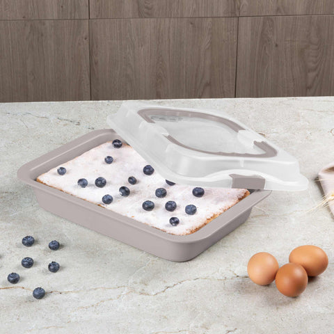 BH/8638, Asador rectangular con tapa, color topo mate, utensilios para hornear, asador rectangular a., asador rectangular, asador, horneado