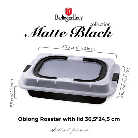  BH/8641, Asador rectangular con tapa, Negro mate, Utensilios para hornear, Asador rectangular a., Asador rectangular, Asador, Horneado