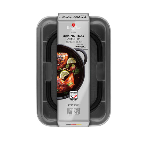  BH/8641, Asador rectangular con tapa, Negro mate, Utensilios para hornear, Asador rectangular a., Asador rectangular, Asador, Horneado